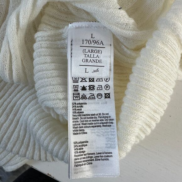 Allsaints Cream Ribbed Design Long Sleeve Round Neck Thin Light Sweater L - Picture 10 of 12